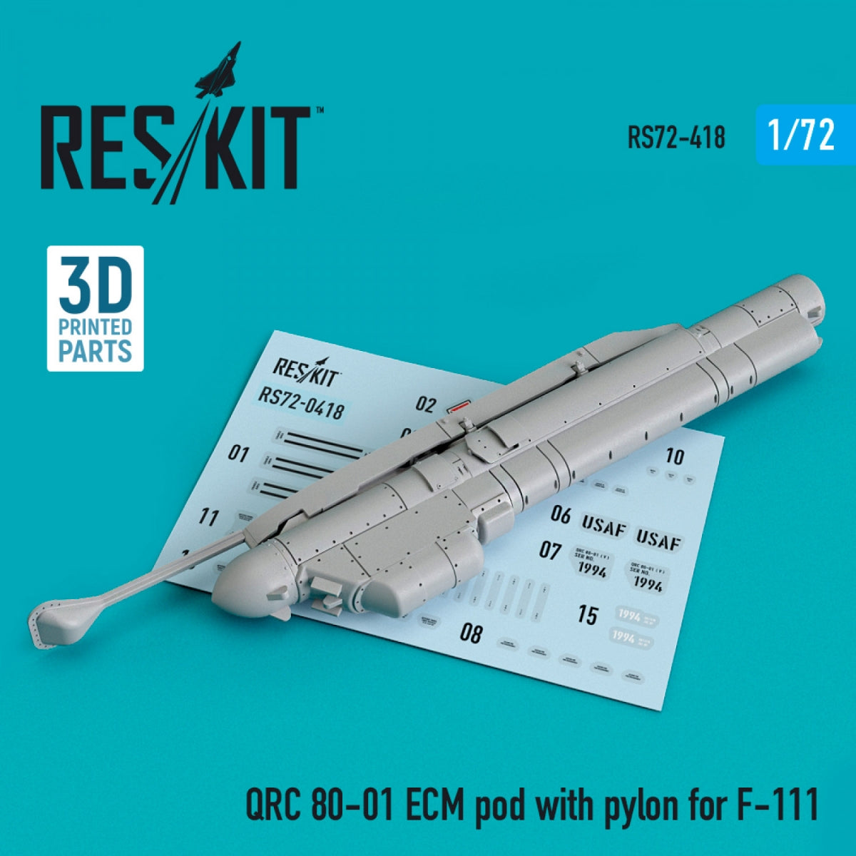 RESKIT RS72-0418 QRC 80-01 Nappe ECM avec pylône pour F-111 (imprimée en 3D) 1/72