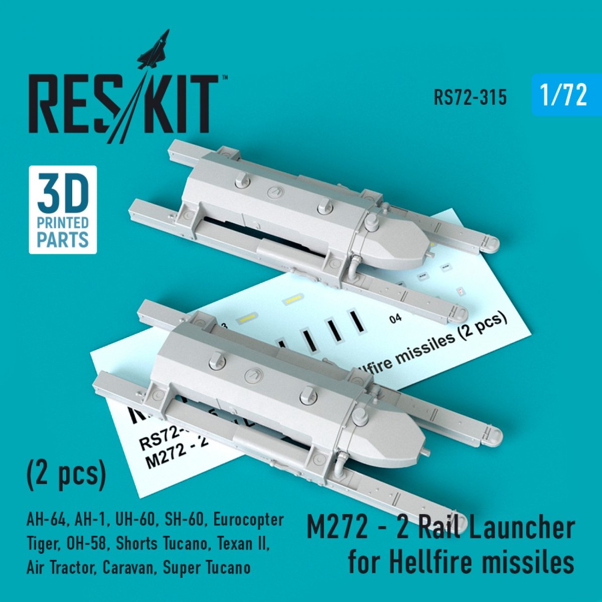 RESKIT RS72-0315 M272 - 2 LANCE-RAID POUR MISSILES HELLFIRE (2 PIÈCES) 1/72