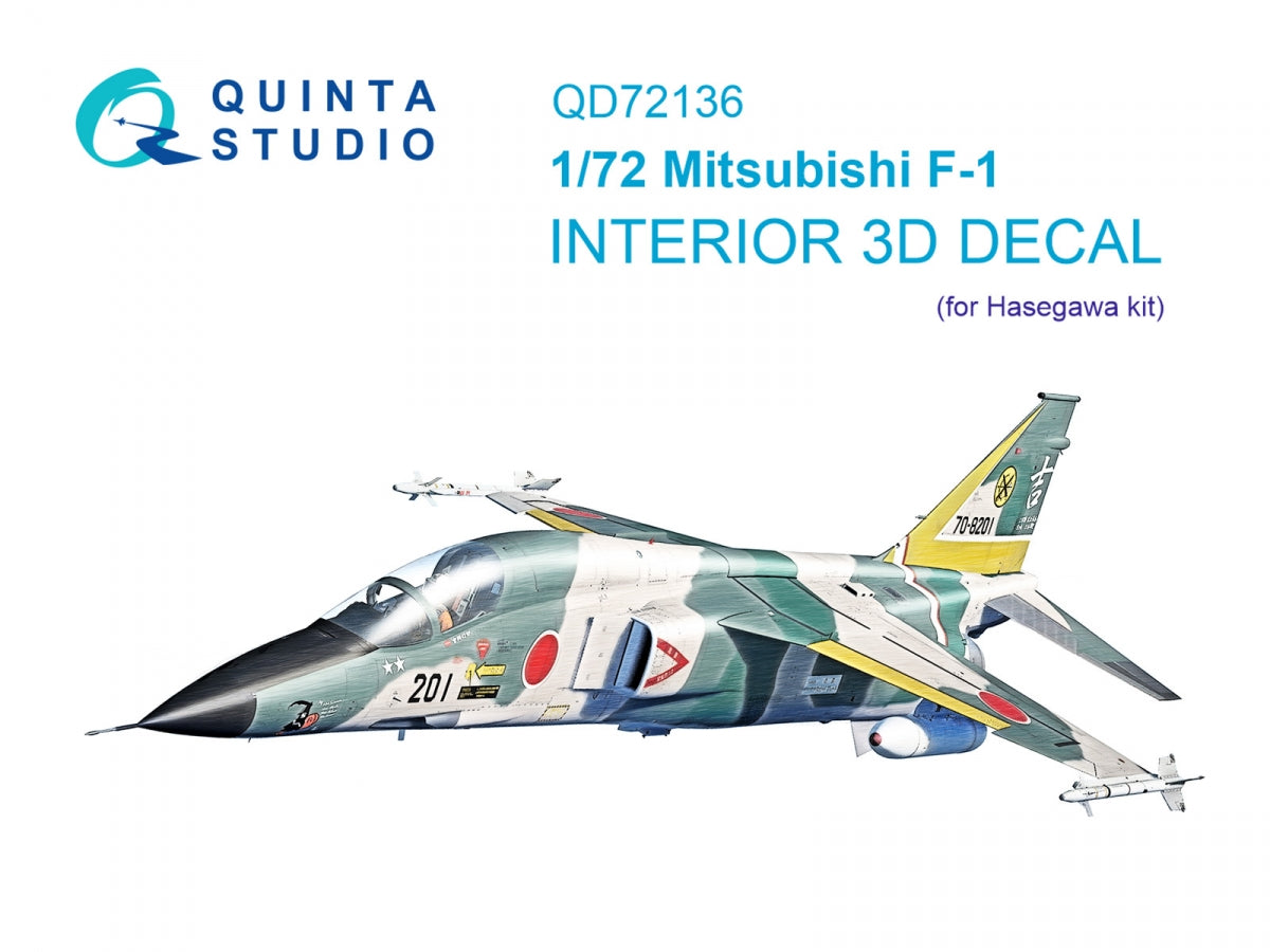 Quinta Studio QD72136 Mitsubishi F-1 3D-Printed &amp; colored Interior on decal paper (Hasegawa) 1/72
