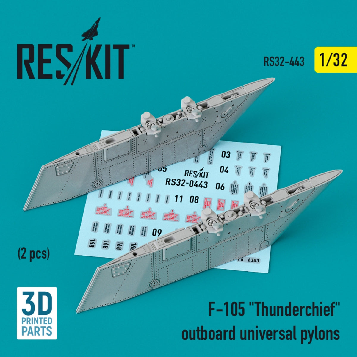RESKIT RS32-0443 F-105 &amp;quot;THUNDERCHIEF&amp;quot; OUTBOARD UNIVERSAL PYLONS (2 PCS) (3D PRINTED) 1/32