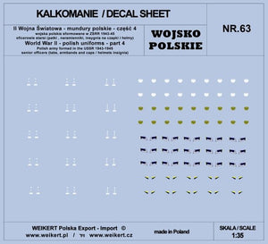 Weikert Decals DEC263 Mundury polskie - patki, naramienniki, insygnia na czapki i hełmy - cześć 4 - vol.63 1/35