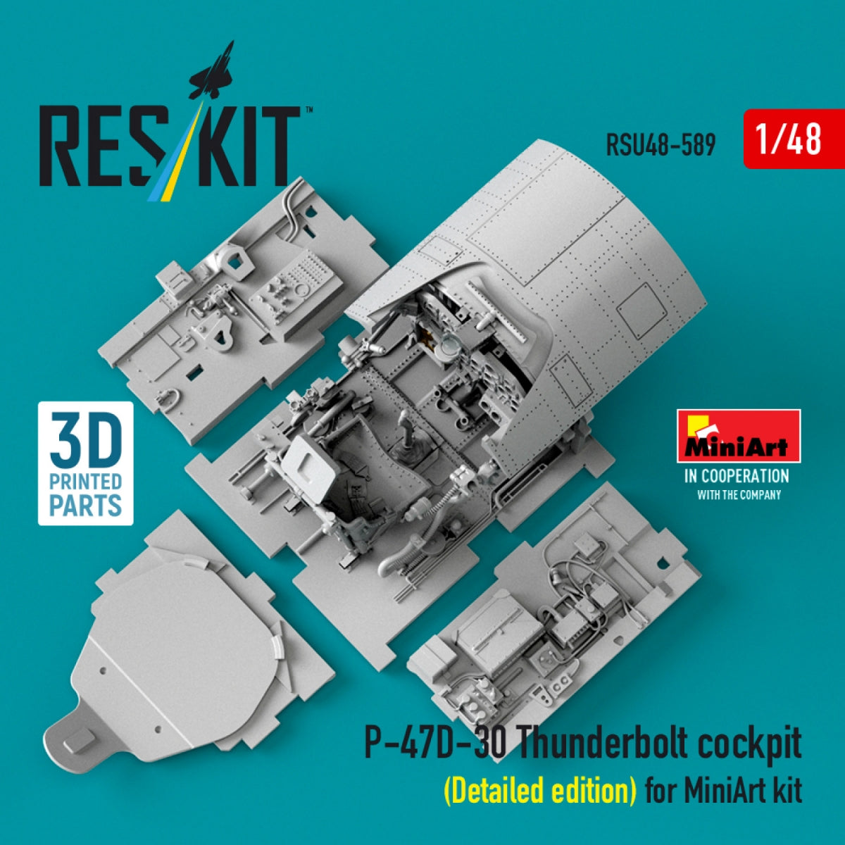 RESKIT RSU48-0589 P-47D-30 Thunderbolt cockpit (Detailed edition) for MiniArt kit (3D Printed) 1/48