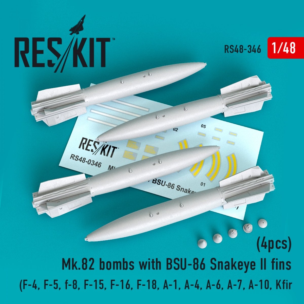 RESKIT RS48-0346 MK.82 BOMBES AVEC AILERONS BSU-86 SNAKEYE II (4 PIÈCES) 1/48