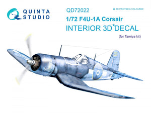 Intérieur imprimé en 3D et coloré sur papier décalcomanie Quinta Studio QD72022 F4U-1A Corsair (pour maquette Tamiya) au 1/72
