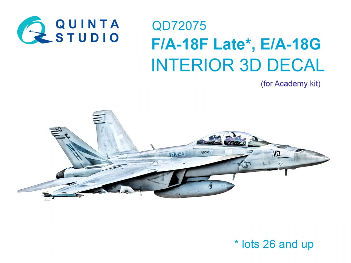 Intérieur imprimé en 3D et coloré sur papier décalcomanie (Academy) Quinta Studio QD72075 F/A-18F Late, E/A-18G