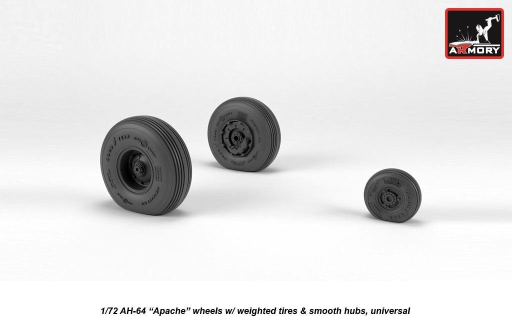 Armory Models AW72335 AH-64 Apache wheels w/ weighted tires, smooth hubs 1/72 – zdjęcie 3
