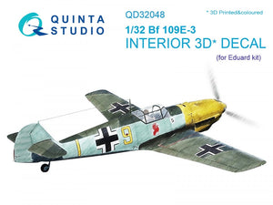 Intérieur imprimé en 3D et coloré sur papier décalcomanie Quinta Studio QD32048 Bf 109E-3 (pour maquette Eduard) 1/32