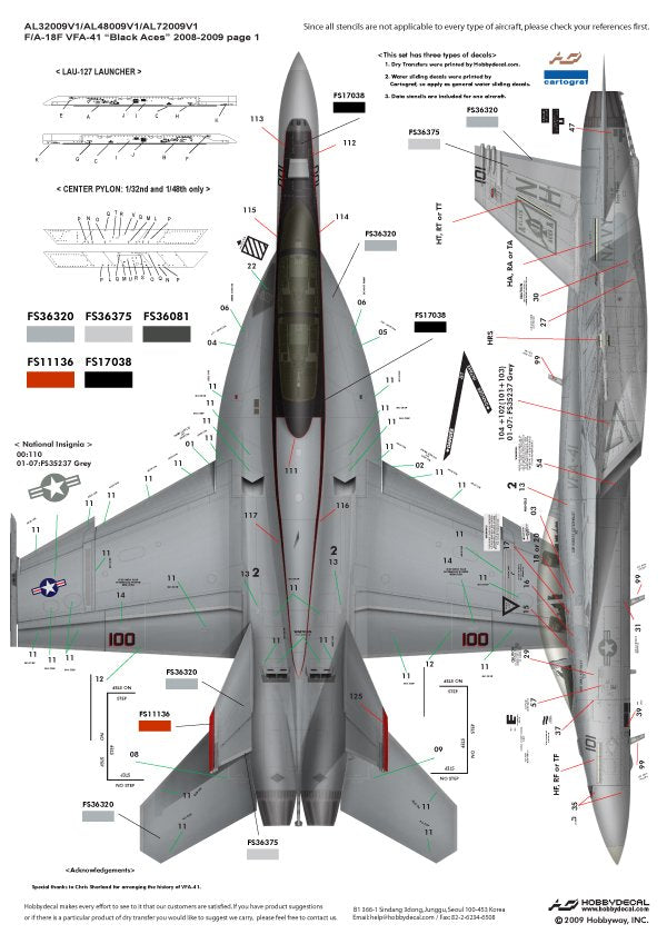 HobbyDecal AL48009V1 F/A-18F Black Aces 2008-2009 1/48 – imagen 4