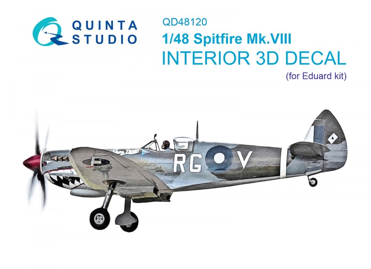 Intérieur imprimé en 3D et coloré sur papier décalcomanie Quinta Studio QD48120 Spitfire Mk.VIII (Eduard) 1/48