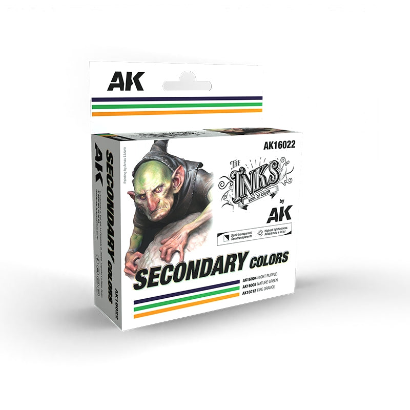 AK Interactive AK16022 COULEURS SECONDAIRES – ENSEMBLE D'ENCRES 3 x 30 ml