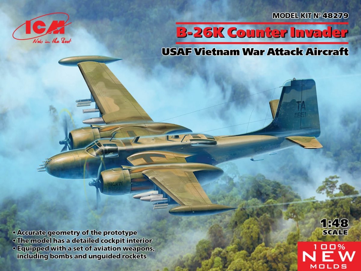 ICM 48279 B-26K Counter Invader, avion d&amp;#39;attaque de l&amp;#39;USAF pendant la guerre du Vietnam, échelle 1/48