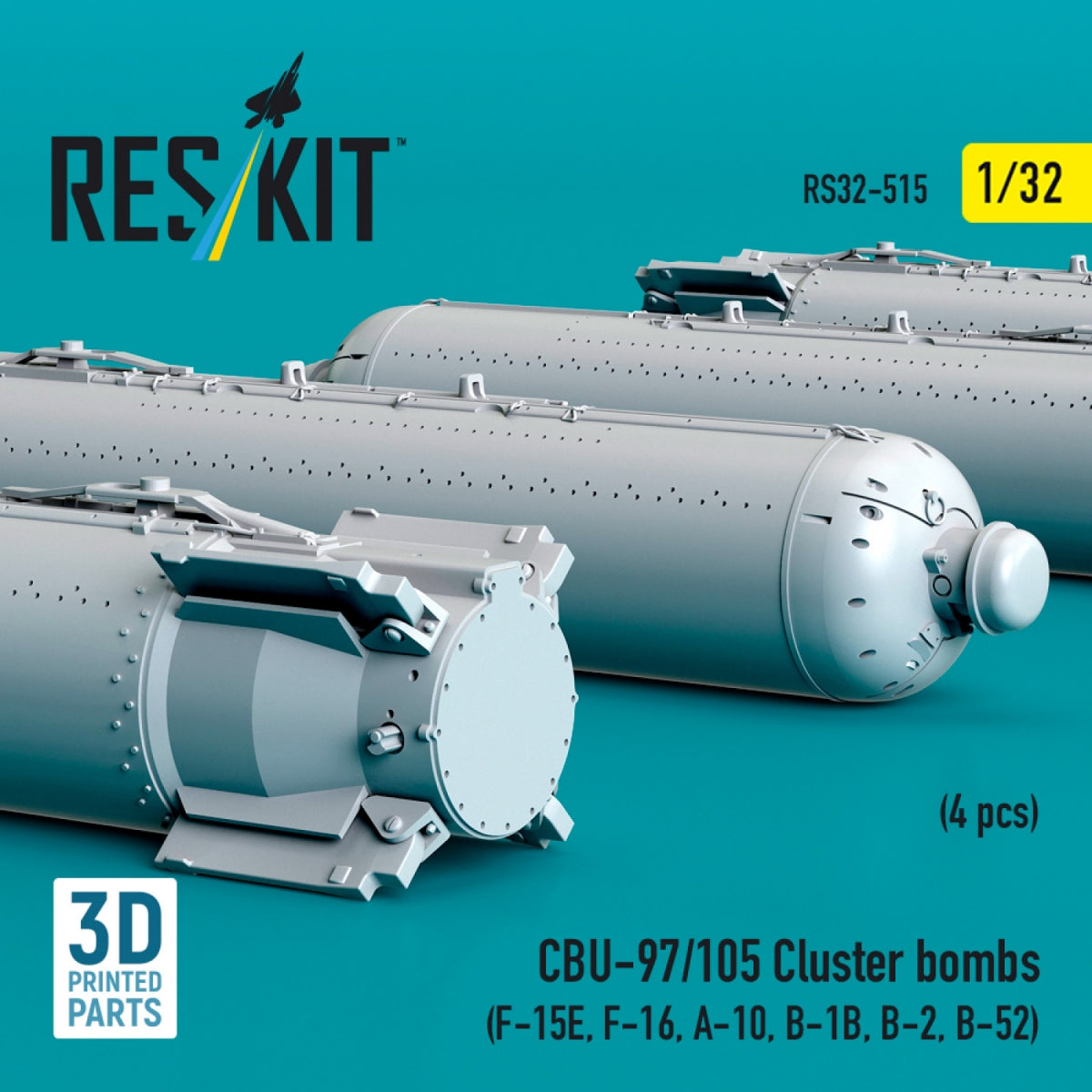 RESKIT RS32-0515 Bombes à fragmentation CBU-97/105 (4 pièces) (Impression 3D) 1/32 – immagine 3