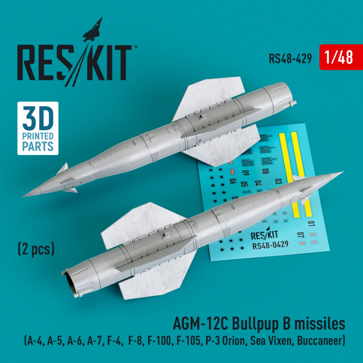 RESKIT RS48-0429 MISSILES AGM-12C BULLPUP B (2 PIÈCES) (IMPRIMÉS EN 3D) 1/48 