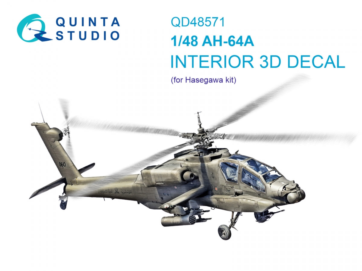 Intérieur imprimé en 3D et coloré sur papier décalcomanie Quinta Studio QD48571 AH-64A (Hasegawa) 1/48