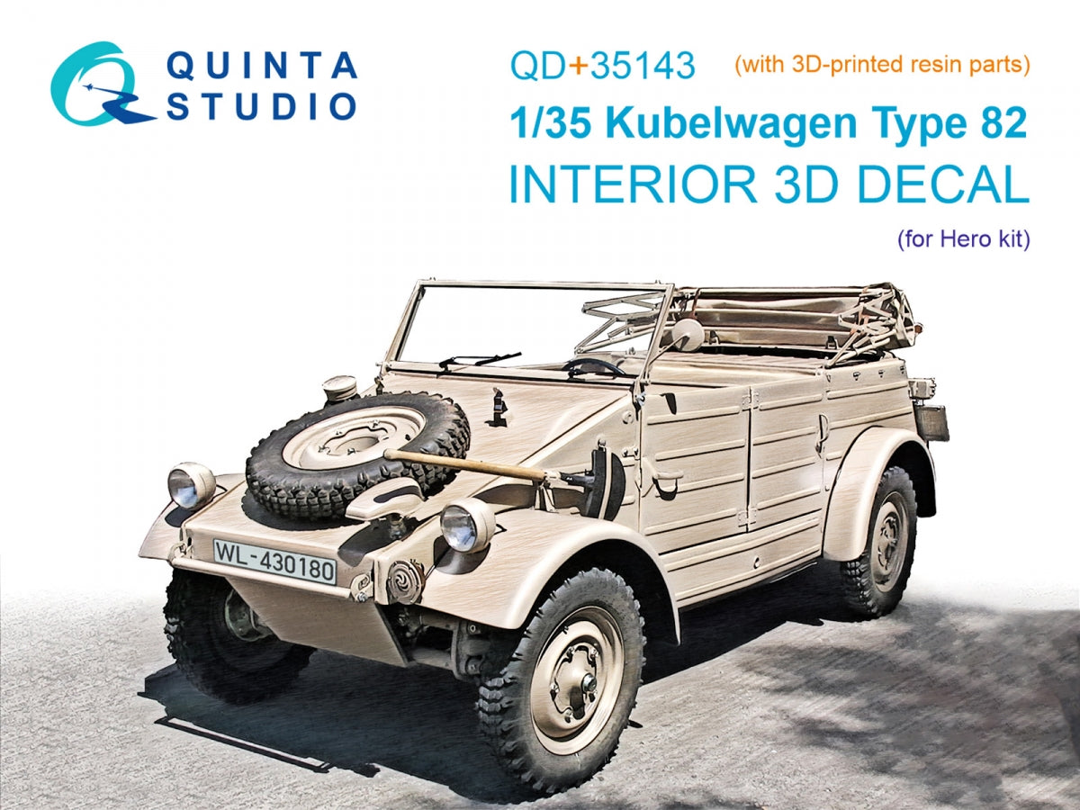 Quinta Studio QD+35143 Kubelwagen Type 82 3D-Printed &amp; colored Interior on decal paper (Hero) (with 3D-printed resin parts)1/35
