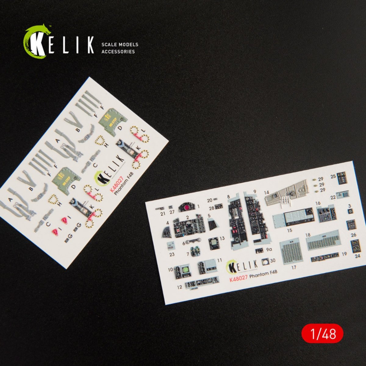 Décalcomanies 3D intérieures KELIK K48027 pour maquette Tamiya au 1/48