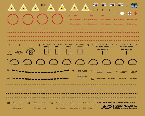 HobbyDecal ST32007V1 Pochoirs Me-262 version 1 1/32