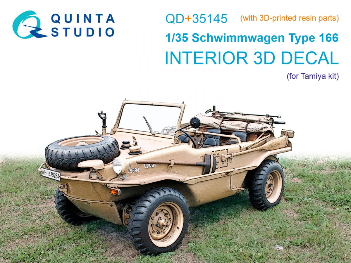Quinta Studio QD+35145 Schwimmwagen Type 166 Intérieur imprimé en 3D et coloré sur papier décalcomanie (Tamiya) (avec pièces en résine imprimées en 3D) 1/35