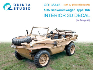 Quinta Studio QD+35145 Schwimmwagen Type 166 Intérieur imprimé en 3D et coloré sur papier décalcomanie (Tamiya) (avec pièces en résine imprimées en 3D) 1/35
