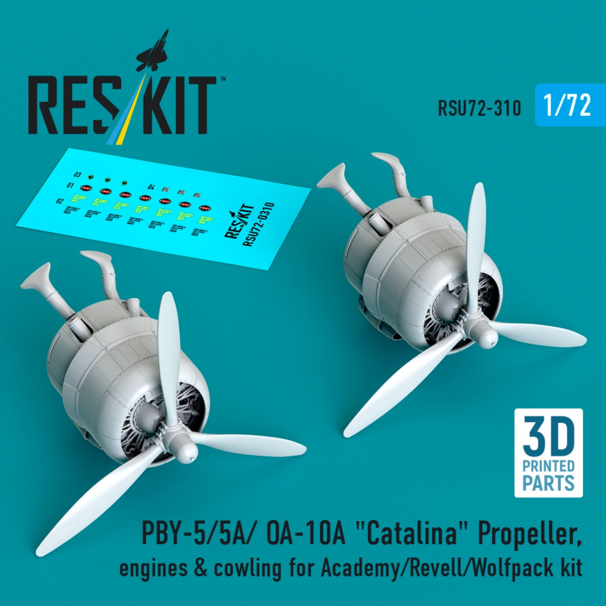 RESKIT RSU72-0310 PBY-5/5A/ OA-10A "Catalina" Propeller, engines & cowling for Academy/Revell/Wolfpack kit (3D printed) 1/72