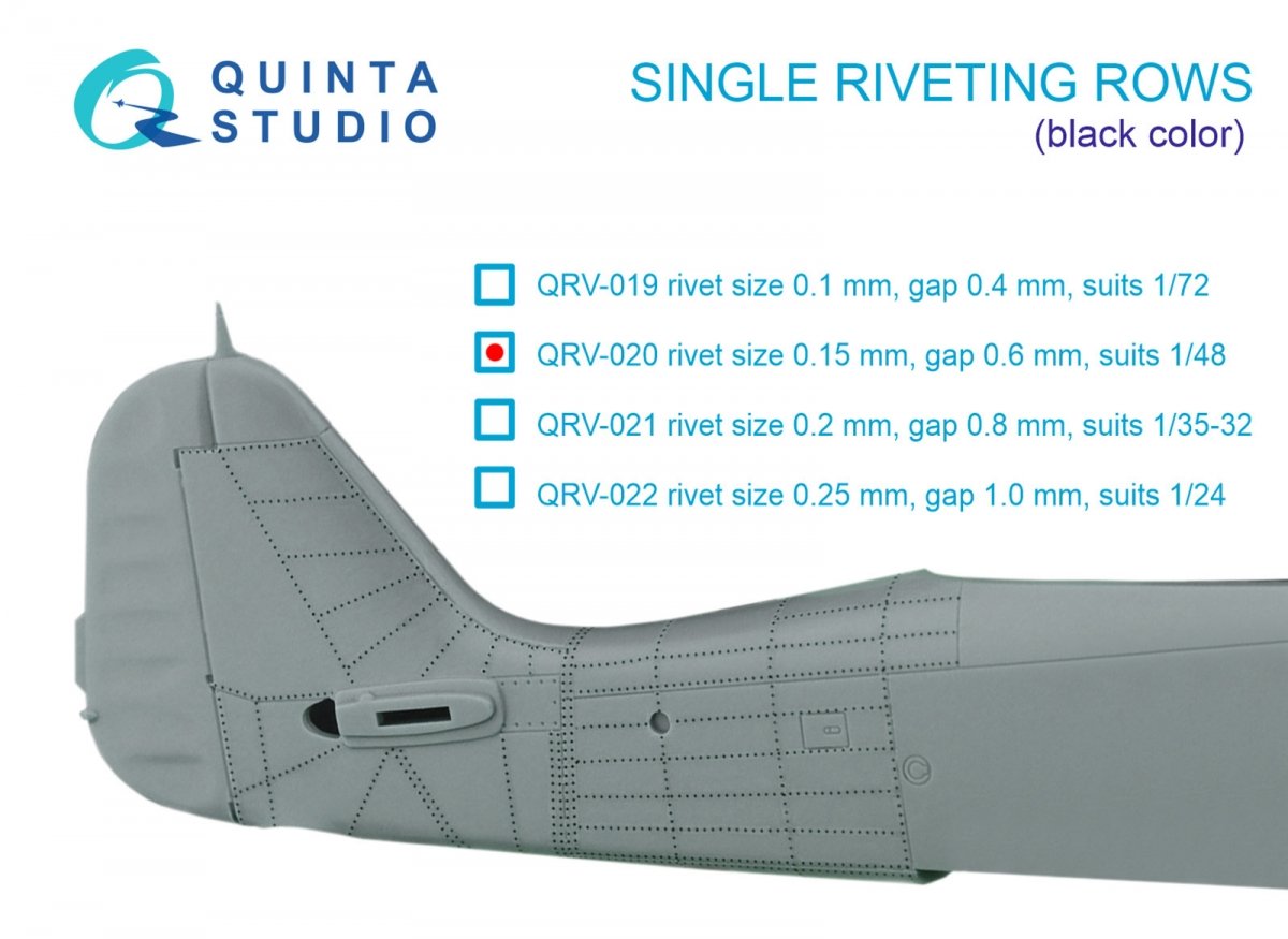 Rangées de rivets simples Quinta Studio QRV-021 (taille des rivets : 0,20 mm, écartement : 0,8 mm, convient à l’échelle 1/32), couleur noire, longueur totale : 5,8 m / 19 pi