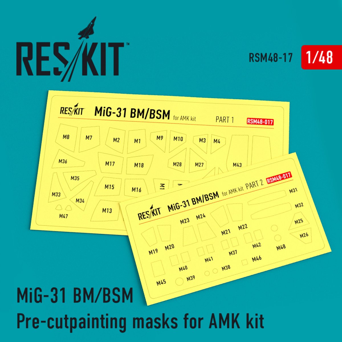 RESKIT RSM48-0017 MIG-31 MASQUES DE PEINTURE PRÉDÉCOUPÉS POUR KIT AMK 1/48