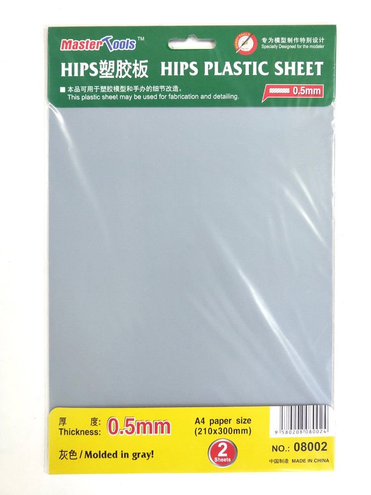 Feuille de plastique HIPS Trumpeter 08002 0,5 mm, format A4 (2 pièces)