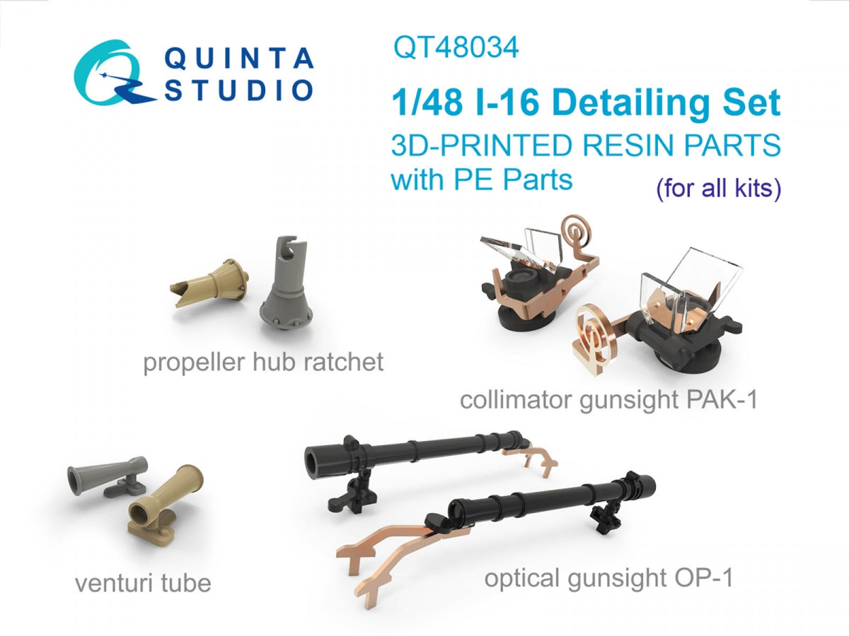 Quinta Studio QT48034 Kit de détails I-16 : cliquet de moyeu d&amp;#39;hélice, tube Venturi, viseur PAK-1, viseur OP-1 (tous kits) 1/48