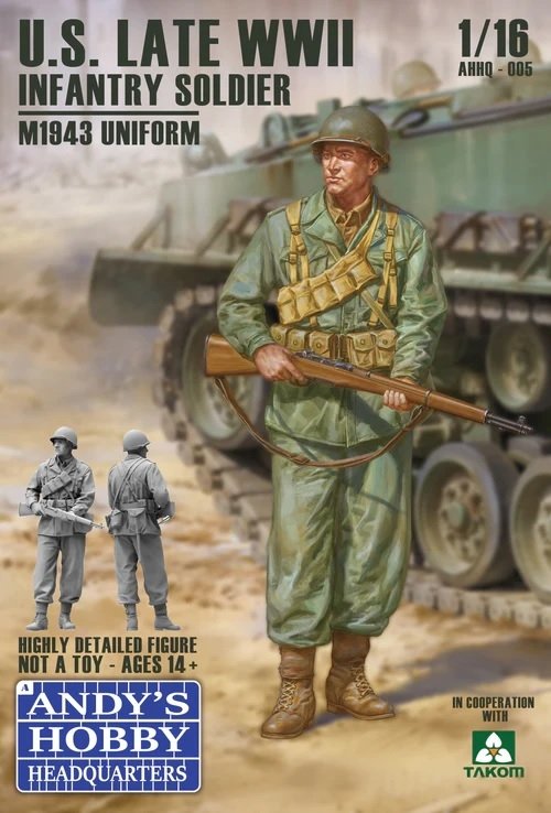 Andy's Hobby Headquarters AHHQ-005 Soldat d'infanterie américain de la fin de la Seconde Guerre mondiale (corps entier) Uniforme M1943 1/16