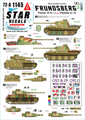Star Decals 72-A1145 Frundsberg #3. 10. SS-Panzer Division. PzKpfw IV Ausf H/J, and Panther Ausf A/G. 1/72