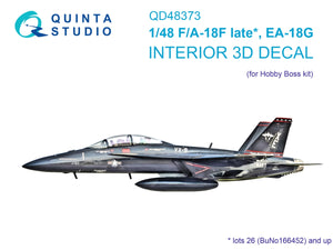 Intérieur imprimé en 3D et coloré sur papier décalcomanie Quinta Studio QD48373 F/A-18F tardif / EA-18G (Hobby Boss) à l&amp;#39;échelle 1/48