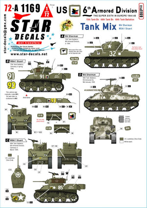 Star Decals 72-A1169 6e division blindée américaine 3. La Super-Sixième en Europe 1944-45. Maquettes de chars au 1/72