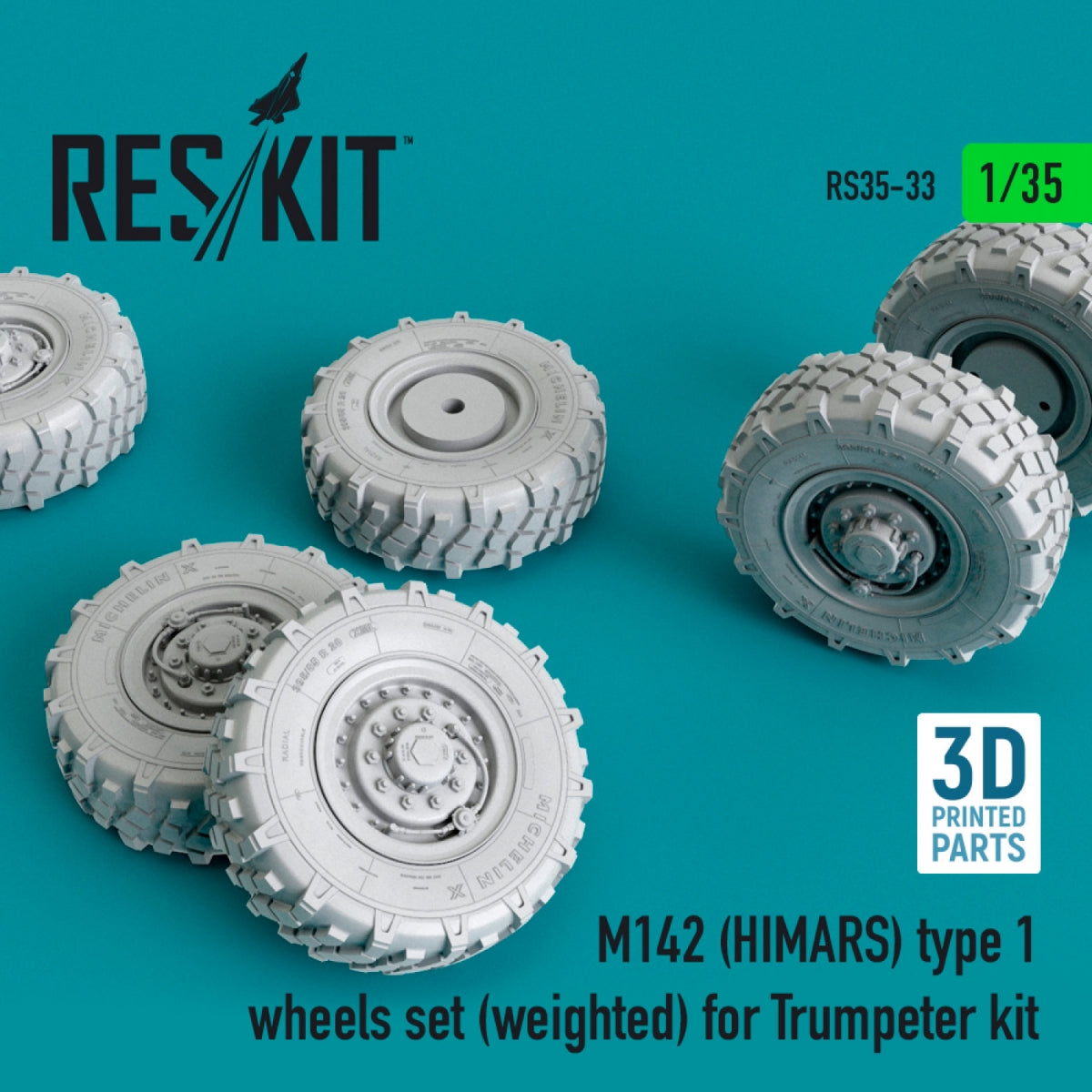 RESKIT RS35-0033 M142 (HIMARS) JEU DE ROUES TYPE 1 (LESTÉ) POUR MAQUETTE TRUMPETER 1/35