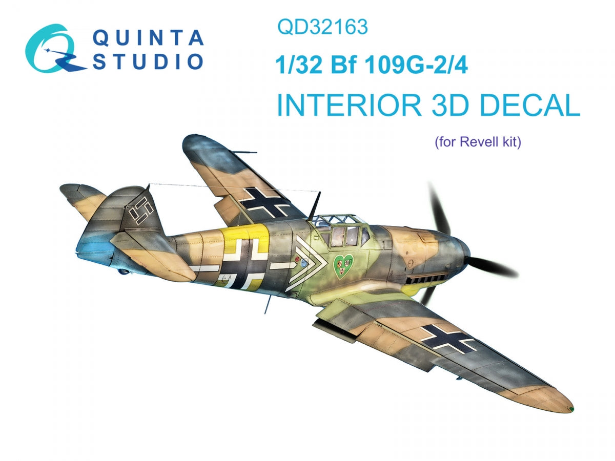 Intérieur imprimé en 3D et coloré sur papier décalcomanie (Revell) Quinta Studio QD32163 Bf 109G-2/4 1/32