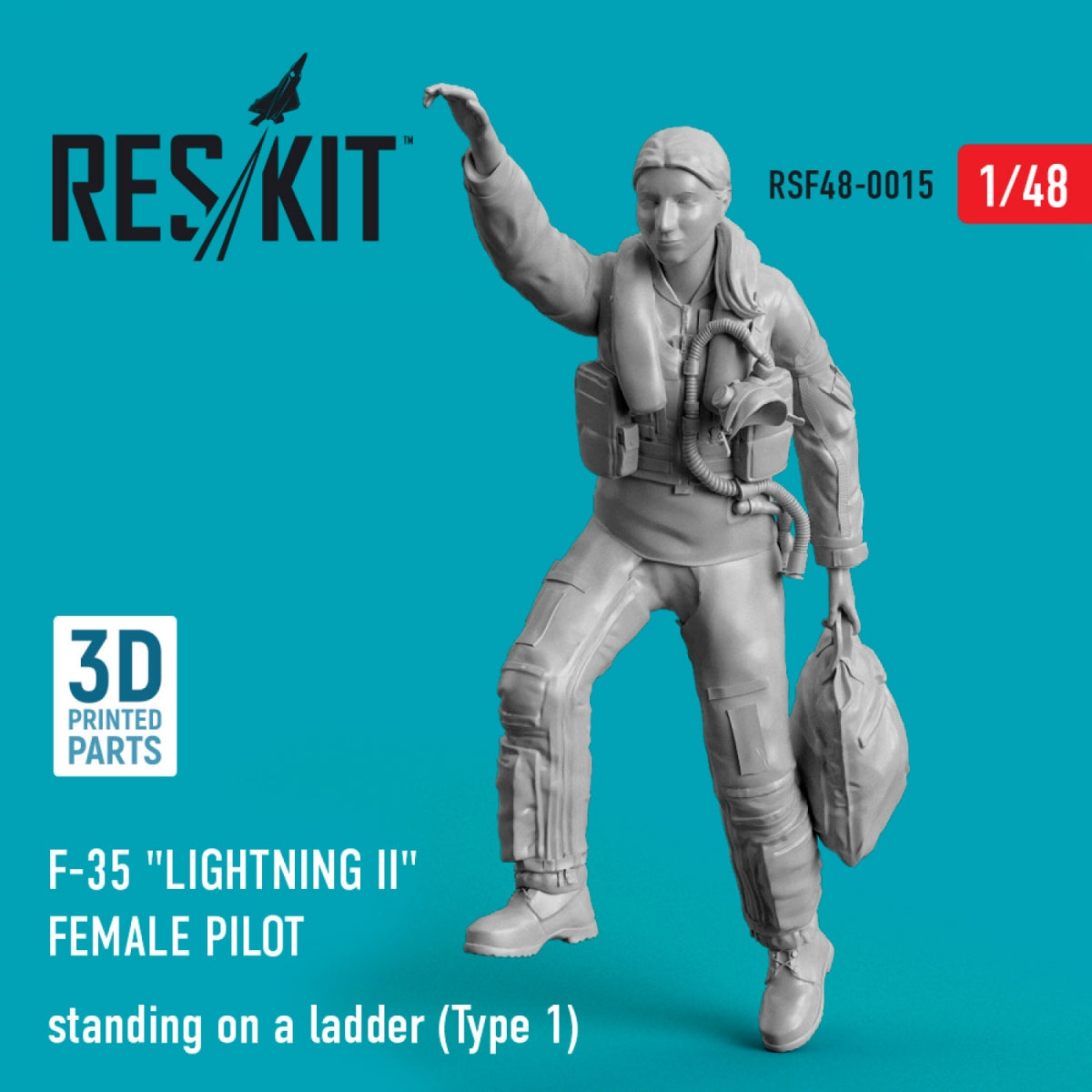 RESKIT RSF48-0015 F-35 « LIGHTNING II » PILOTE FÉMININE DEBOUT SUR UNE ÉCHELLE (TYPE 1) (IMPRIMÉE EN 3D) 1/48