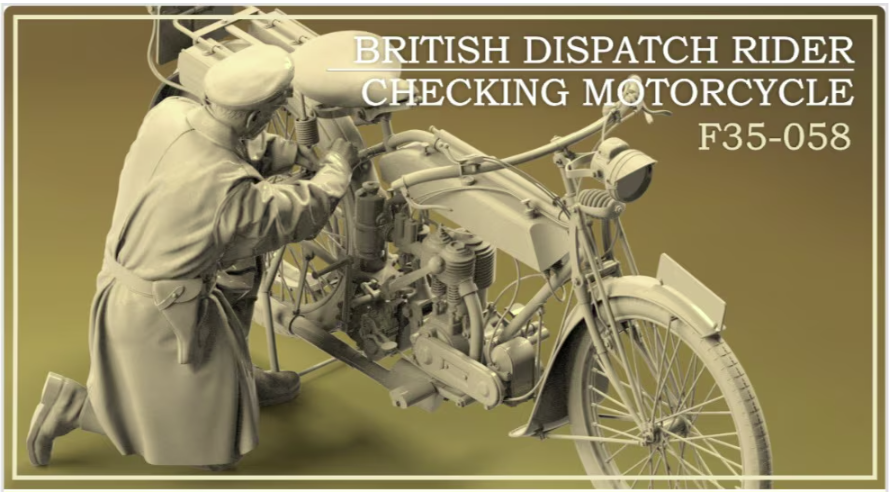 Copper State Models F35-058 Motocycliste de liaison britannique vérifiant sa moto (moto non incluse) 1/35