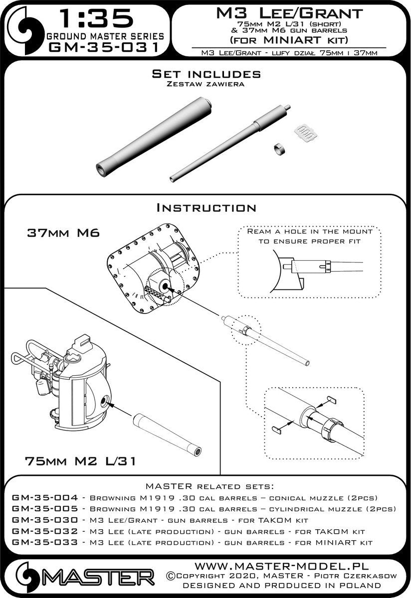Master GM-35-031 M3 Lee/Grant - canons d&amp;#39;armes pour le set Mini Art 1/35 – image 4