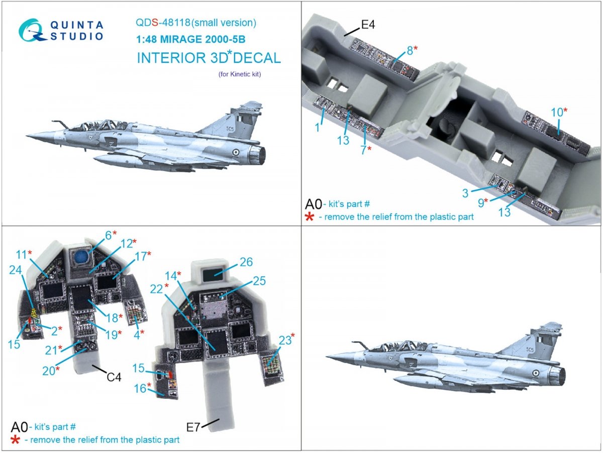 Intérieur imprimé en 3D et coloré sur papier décalcomanie Quinta Studio QDS-48118 Mirage 2000-5B (Kinetic) (Petite version) 1/48 – image 10