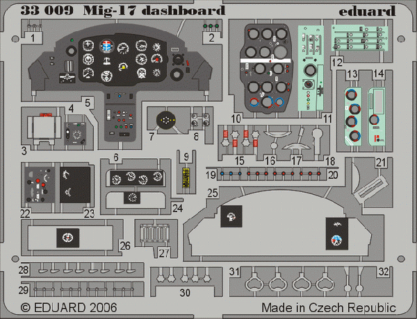 Eduard 33009 MiG-17 dashboard TRUMPETER1/32