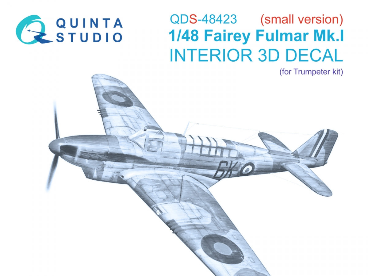Intérieur imprimé en 3D et coloré sur papier décalcomanie Quinta Studio QDS-48423 Fairey Fulmar Mk.I (Trumpeter) (Petite version) 1/48