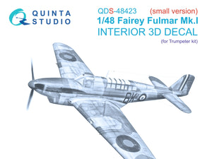 Intérieur imprimé en 3D et coloré sur papier décalcomanie Quinta Studio QDS-48423 Fairey Fulmar Mk.I (Trumpeter) (Petite version) 1/48