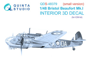 Intérieur imprimé en 3D et coloré sur papier décalcomanie (ICM) (Petite version) Quinta Studio QDS-48379 Bristol Beaufort Mk.I, échelle 1/48