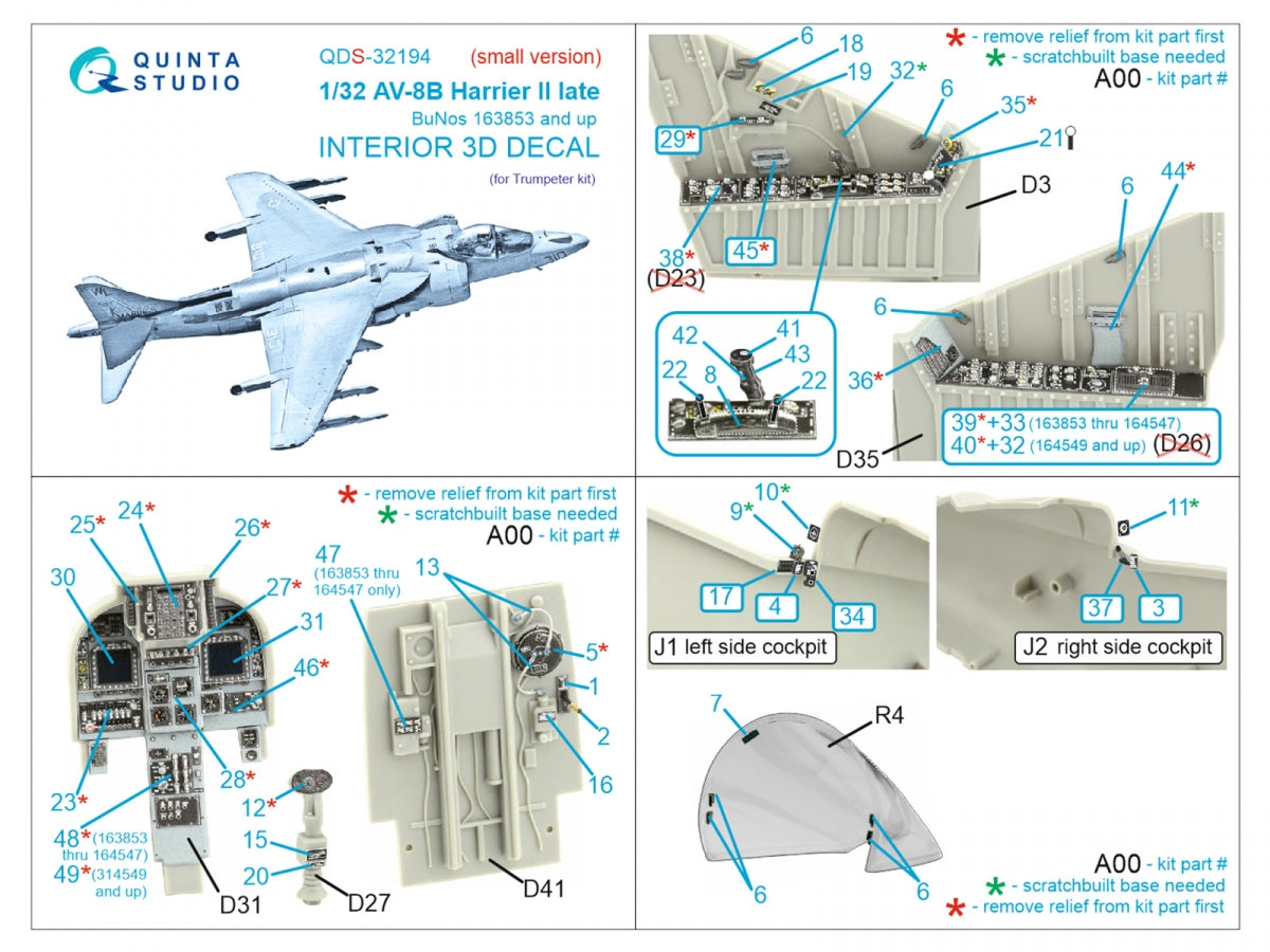 Intérieur imprimé en 3D et coloré sur papier décalcomanie (Trumpeter) (petite version) Quinta Studio QDS-32194 AV-8B Harrier II tardif (Trumpeter) (petite version) 1/32 – immagine 2