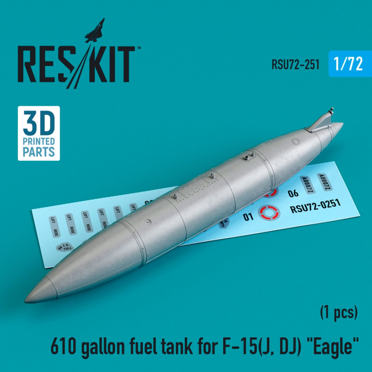 RESKIT RSU72-0251 610 GALLON FUEL TANK FOR F-15(J, DJ) &amp;quot;EAGLE&amp;quot; (3D PRINTED) 1/72