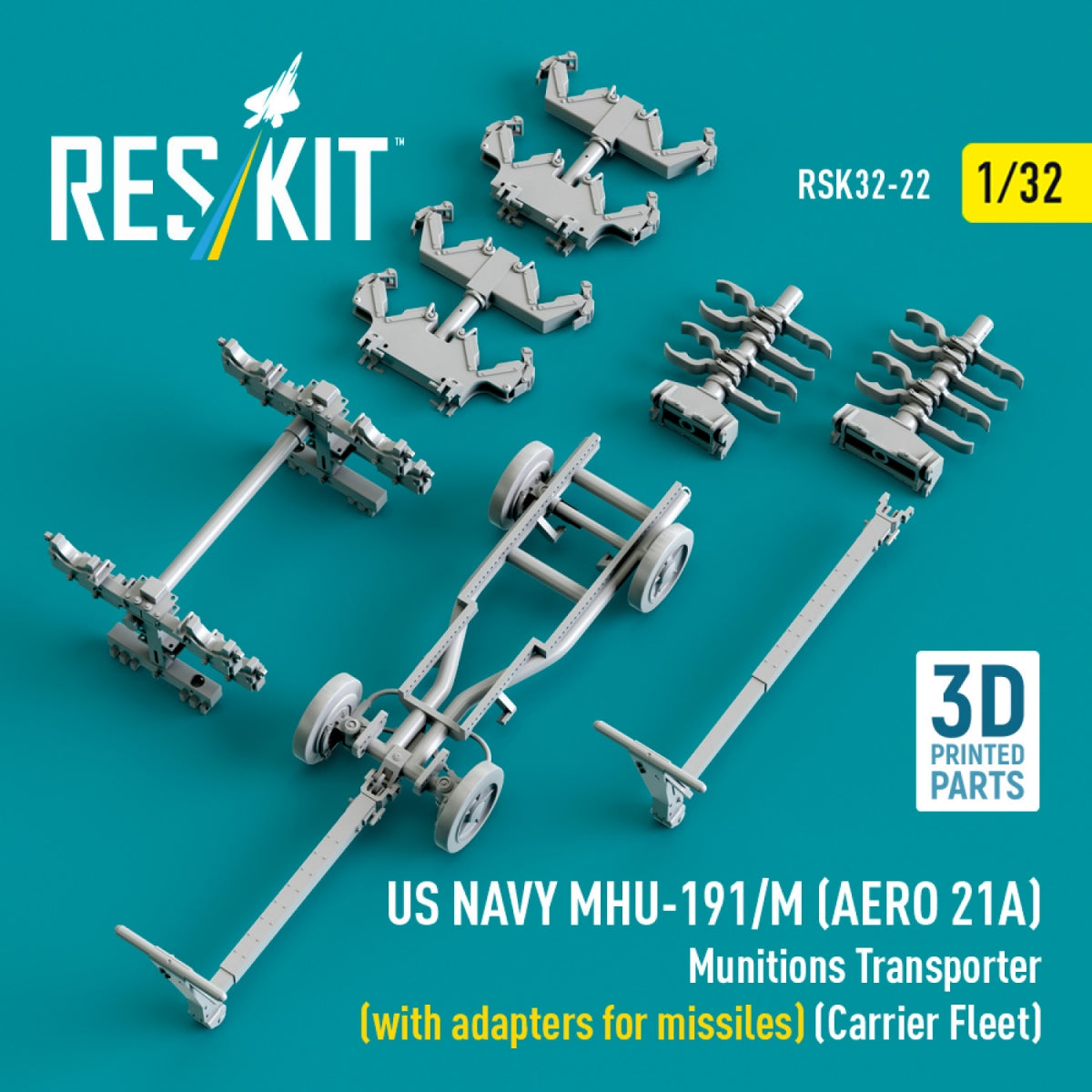 RESKIT RSK32-0022 US NAVY MHU-191/M (AERO 21A) Transporteur de munitions (avec adaptateurs pour bombes) (Flotte de porte-avions) (Maquette imprimée en 3D) 1/32 – Bild 4