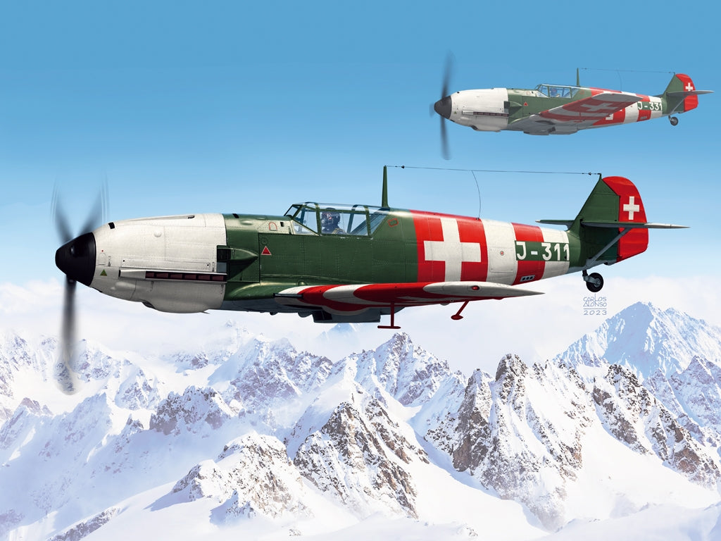 Maquette Wingsy D5-12 Chasseur de l&amp;#39;armée de l&amp;#39;air suisse MESSERSCHMITT Bf 109 E-3a 1/48