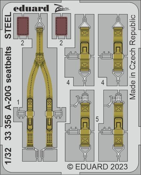 Ceintures de sécurité Eduard 33356 A-20G, acier, maquettes Hong Kong, échelle 1/32