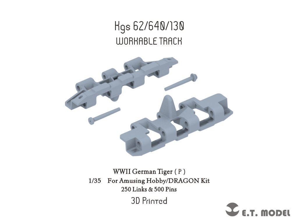 ET Model P35-080 Char allemand Tiger (P) de la Seconde Guerre mondiale, chenilles fonctionnelles (impression 3D), échelle 1/35