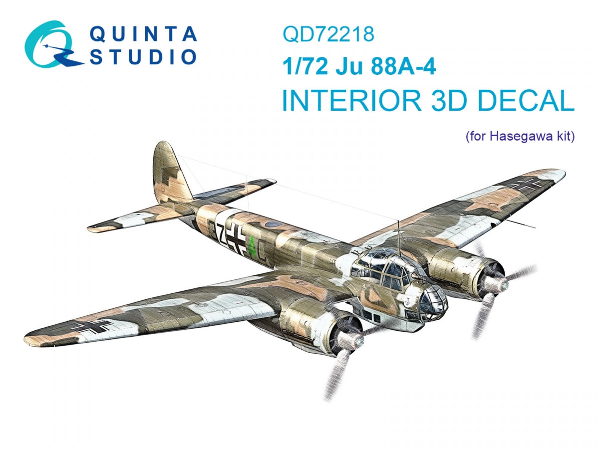 Intérieur imprimé en 3D et coloré sur papier décalcomanie Quinta Studio QD72218 Ju 88A-4 (Hasegawa) 1/72