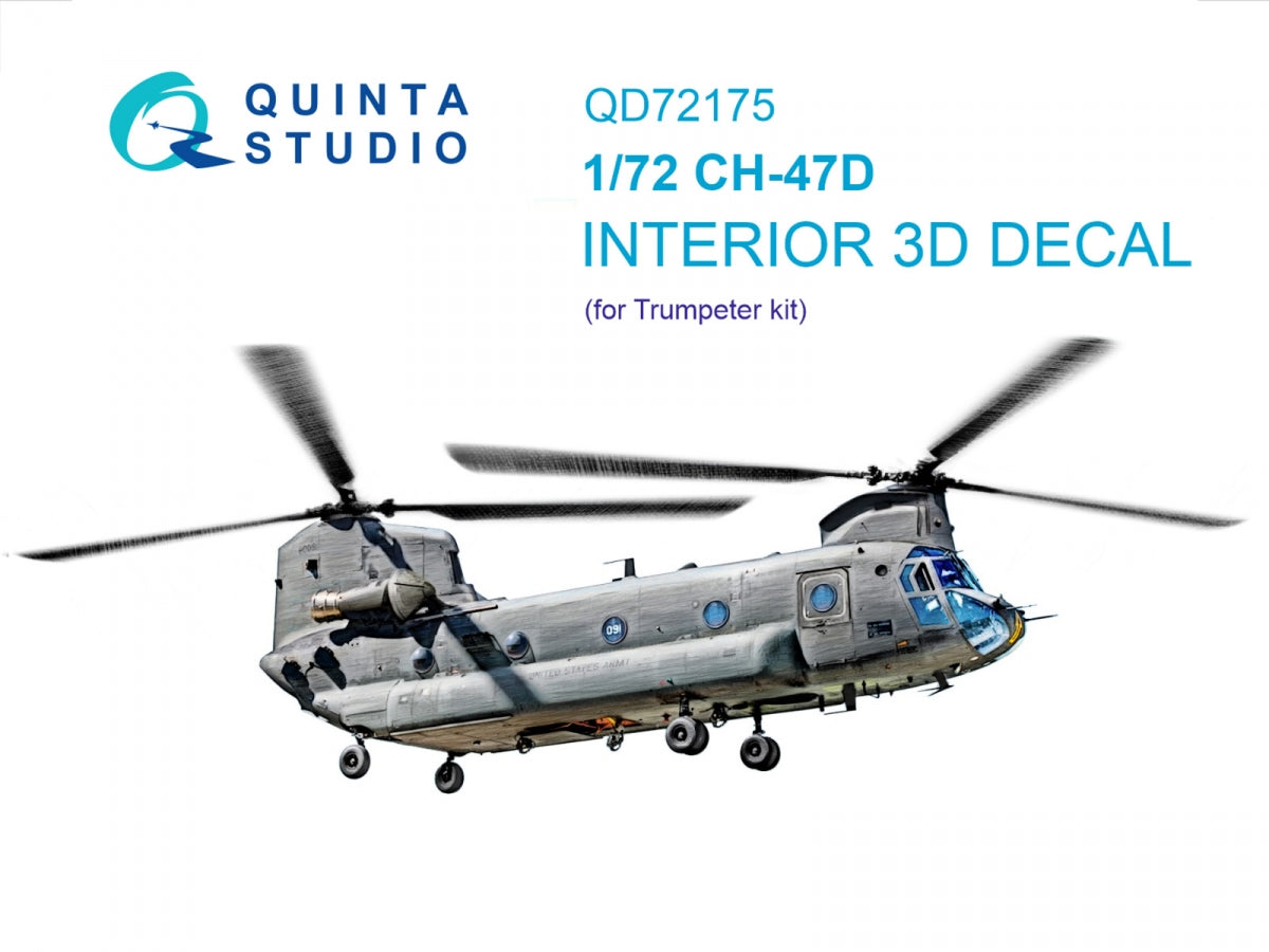 Intérieur coloré imprimé en 3D sur papier décalcomanie Quinta Studio QD72175 CH-47D (Trumpeter) 1/72